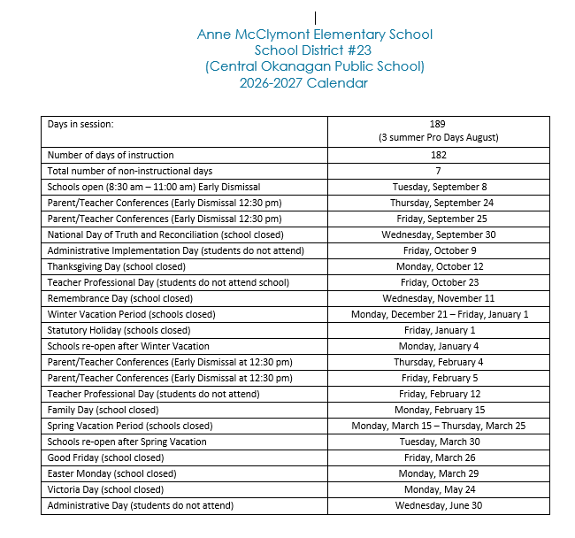 AME 2026 2027 School Calendar
